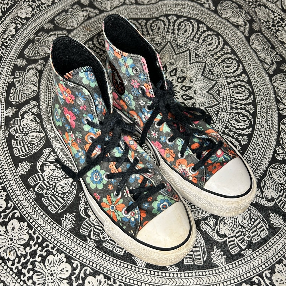 Converse Black Floral High-Top Sneakers